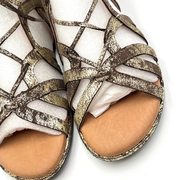Gentle Souls Size 6 Brown Gold Gladiator Lace Up Flats Sandals Shoes - Picture 5 of 13